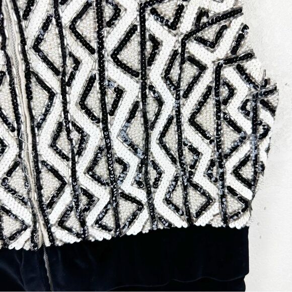 Dynasty Black Velvet Mini Dress Vintage 60s Beaded Sequin - Picture 8 of 14